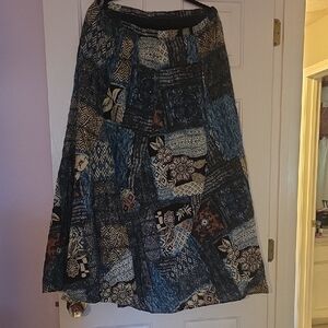Chico's Blue and Black Patchwork Midi Skirt